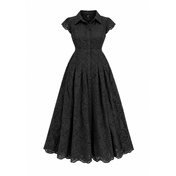 White House Black Market Dresses & Skirts - White House Black Market Black Eyelet MIDI Shirt Embroidered Dress Size 10 NWT